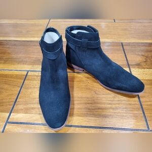 Men's Black Suede Ankle Boots with Strap Detail